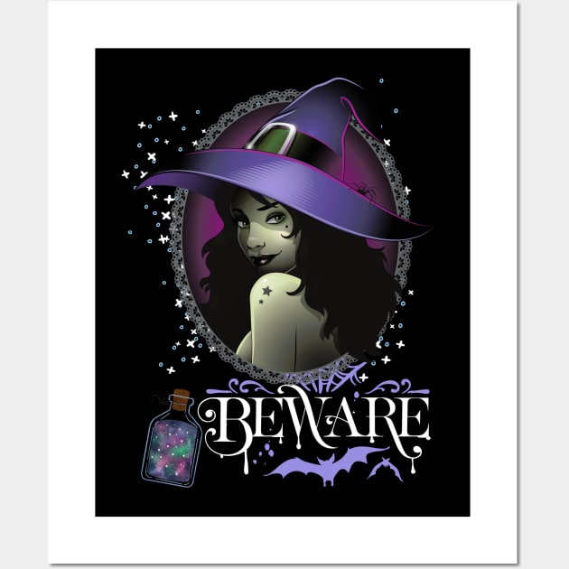 Magic Witch Tarot cards Beware potion witchy hat Witchcraft astrology Halloween Wall Art by BoogieCreates